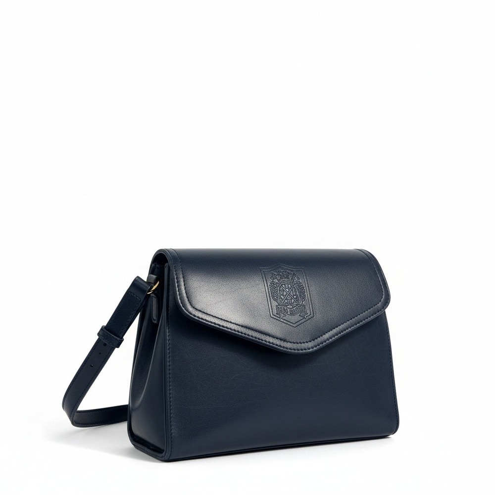 Moda Italiana Vintage Navy Blue Crossbody Bag Embossed Crest Logo Shoulder Bag